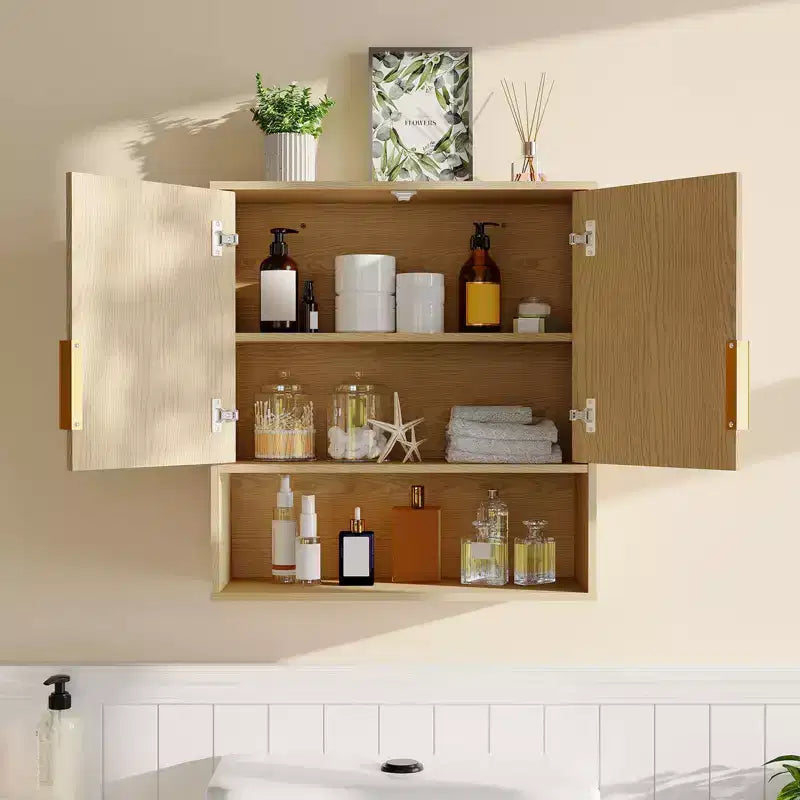 Armadietto da Parete per Bagno - Armadietto dei Medicinali con Ante a Scorrimento "Barn Doors" e Ripiano Regolabile - Armadietto da Parete 25x23.6x9 Pollici