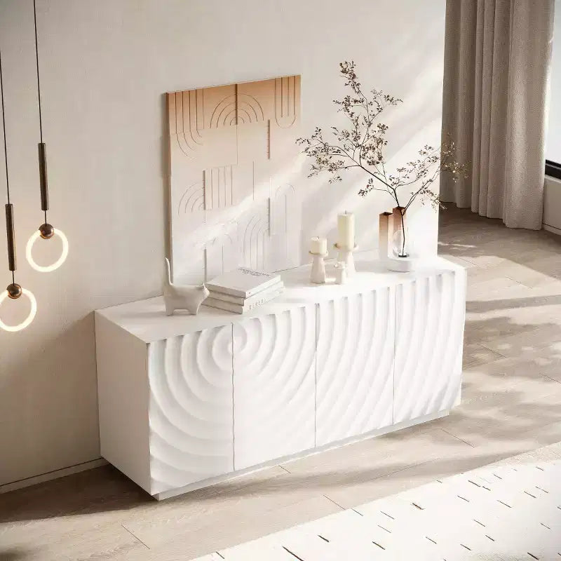 59 Modern Spiral Madia Buffet, Mobile Contenitore a Basso Profilo da Ingresso con Ante a Ondulazione 3D