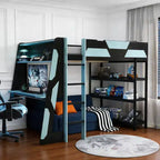 Luxystar Letto a soppalco completo da gaming con scrivania, mensole e luci