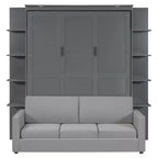 Letto a muro a scomparsa Whisen Modern Design con struttura in legno, Queen Size, con divano e mensole