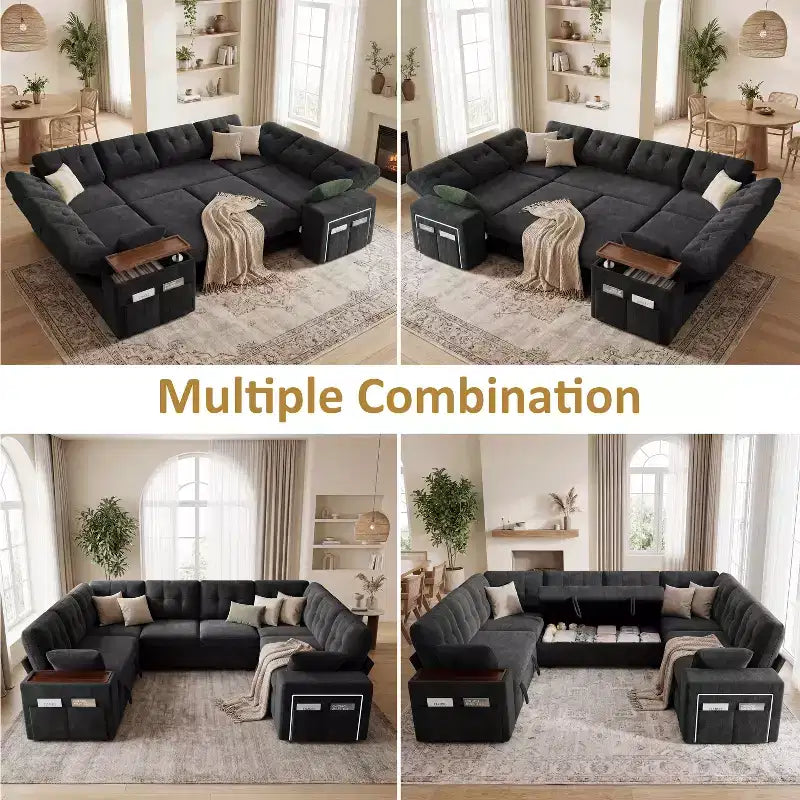 Divano letto componibile modulare Dyonery 112 con letto estraibile, divano componibile a U con contenitore, divani con seduta extra ampia e profonda per soggiorno