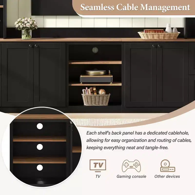 ModernLuxe Mobile TV da Parete 4 in 1 per Stile Rustico, Adatto a TV Fino a 70 Pollici, Consolle Multimediale con Ripiani Regolabili e Cassetti