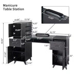 Tavolo per manicure moderno nero/rosa con piano in vetro e poggiapolsi, postazione singola