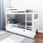 Letto a castello in legno massello singolo su singolo per bambini con cassetti portaoggetti sotto il letto