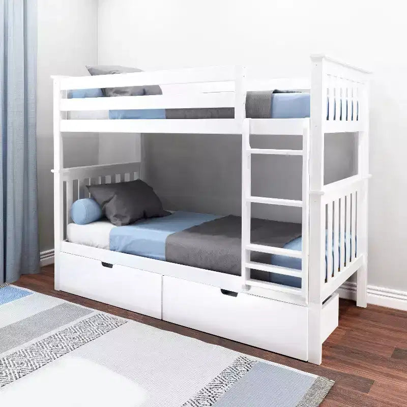 Letto a castello in legno massello singolo su singolo per bambini con cassetti portaoggetti sotto il letto