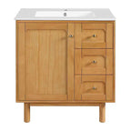 Mobile lavabo JVNOXK da 30 pollici, rustico e moderno, in ceramica, con 3 cassetti e 1 anta grande con chiusura ammortizzata, mobile contenitore, venatura del legno naturale