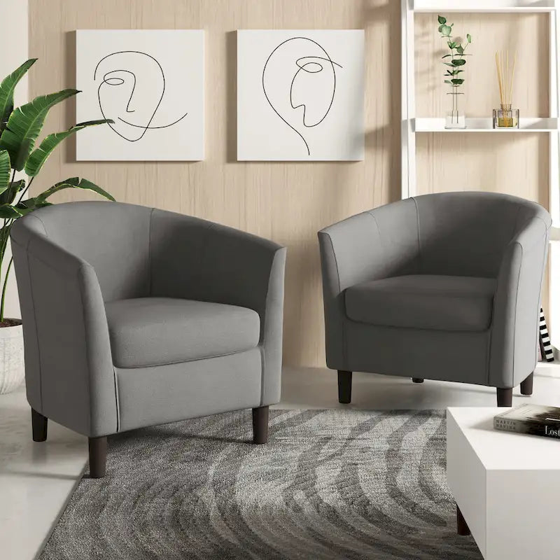 Set di 2 Poltrone Club con Braccioli in Lino a Botte Moderne