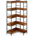 Scaffale angolare a 5 ripiani a forma di L, libreria industriale in legno e metallo da 65 pollici (marrone rustico), portaoggetti reversibile per soggiorno, camera da letto e ufficio