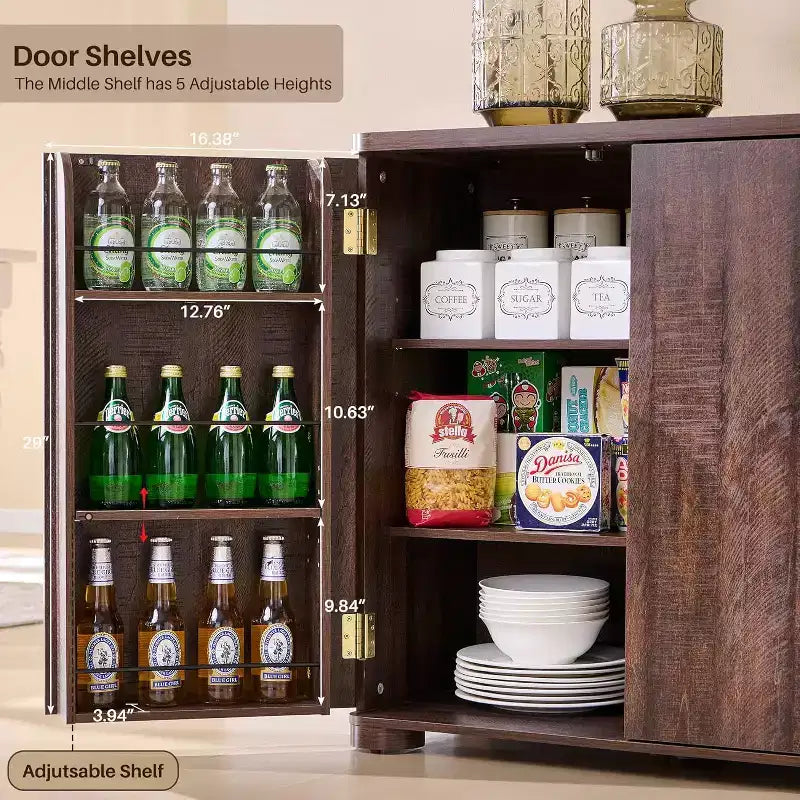 Credenza a Buffet da Cucina con 4 Ante e Ripiani, Credenza Moderna Grande, Mobile Contenitore per Bar Caffè da 66 Pollici