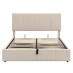 Letto imbottito Queen size con sistema di sollevamento idraulico e vano contenitore - Beige