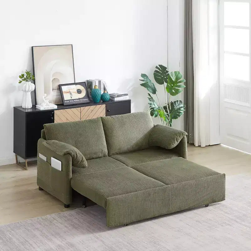 Divano Letto Convertibile in Velluto a Coste 3-in-1 con Letto Estraibile 64.5