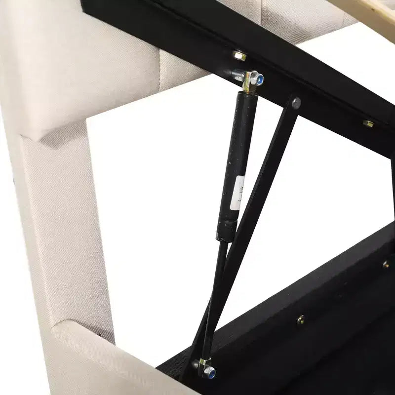 Bellemave Letto Matrimoniale Singolo con Contenitore a Sollevamento, Letto a Piattaforma Imbottito con Sistema di Contenitore Idraulico, Testiera a Strisce Verticali, Beige