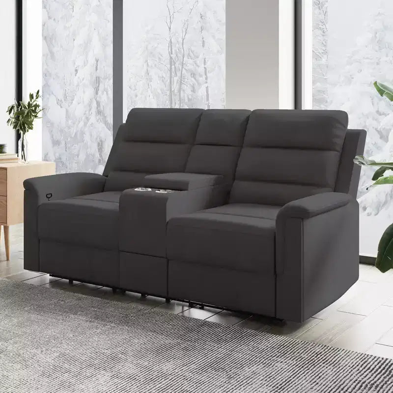 Divanetto reclinabile in tessuto tecnico beige/grigio, 2 posti, schienale e poggiapiedi regolabili