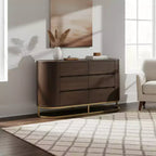 Comò moderno a 6 cassetti con design a bordo vivo, base in metallo e costruzione durevole in legno misto