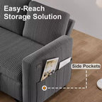 Divano Letto Estraibile 2 in 1 Dyonery con Chaise Longue Contenitore e USB, Divano Angolare in Velluto a Coste per Soggiorno