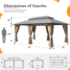 EROMMY Gazebo a tetto rigido, Pergola da esterno con doppio tetto, zanzariere e tende, Tenda da sole resistente per patio, cortile, feste in piscina