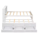 Letto a piattaforma con letto estraibile e cassetti, Letto a piattaforma contenitore con USB, Letto a piattaforma in legno con libreria