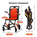 Carrozzina Pieghevole da Trasporto Ultraleggera, Supporta 100 kg, Telaio in Alluminio da 8 kg, Seduta da 41 cm, Braccioli e Poggiapiedi Rimovibili, Freno di Stazionamento