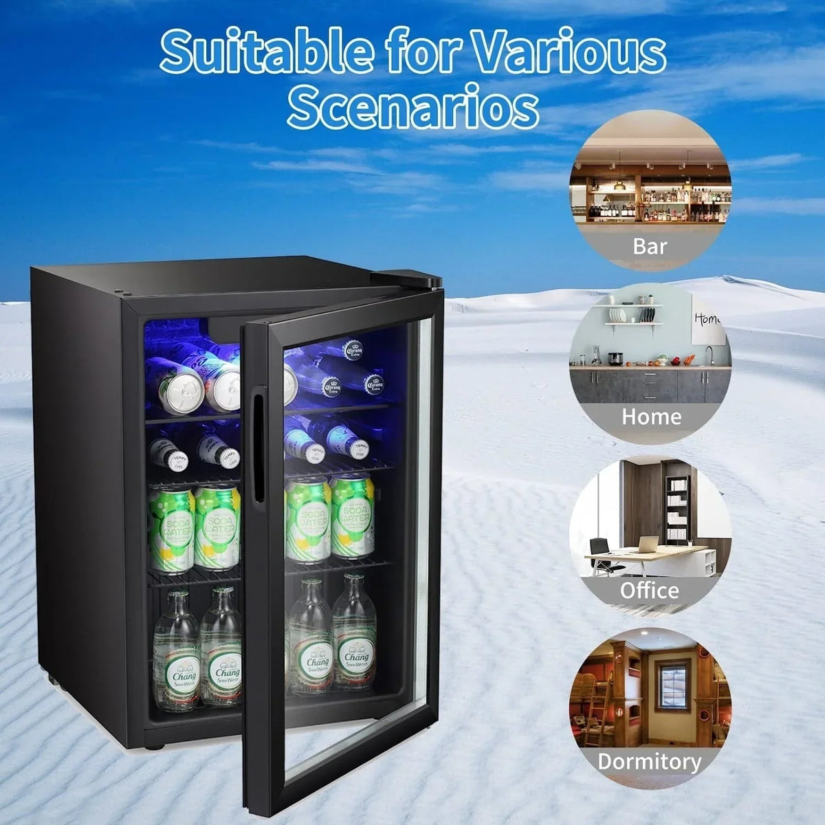 Mini Frigo-Cantinetta per bevande da 100 lattine, Frigo portatile, Porta in vetro frontale trasparente, Piccolo refrigeratore per bevande con touch screen - 2.6 Cu. Ft.