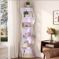 VECELO Scaffale angolare a 5 ripiani Wave, Scaffale espositivo verticale alto per piccoli spazi e soggiorno, Bianco