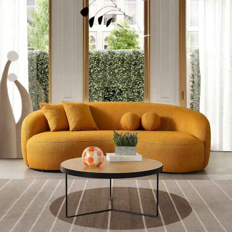 Divano curvo Blaine in tessuto Bouclé di lusso, stile giapponese moderno
