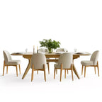 Set da pranzo da 7 pezzi, tavolo allungabile 78-96 con base a cavalletto e sedie imbottite con gambe in legno massello-Panipeachy