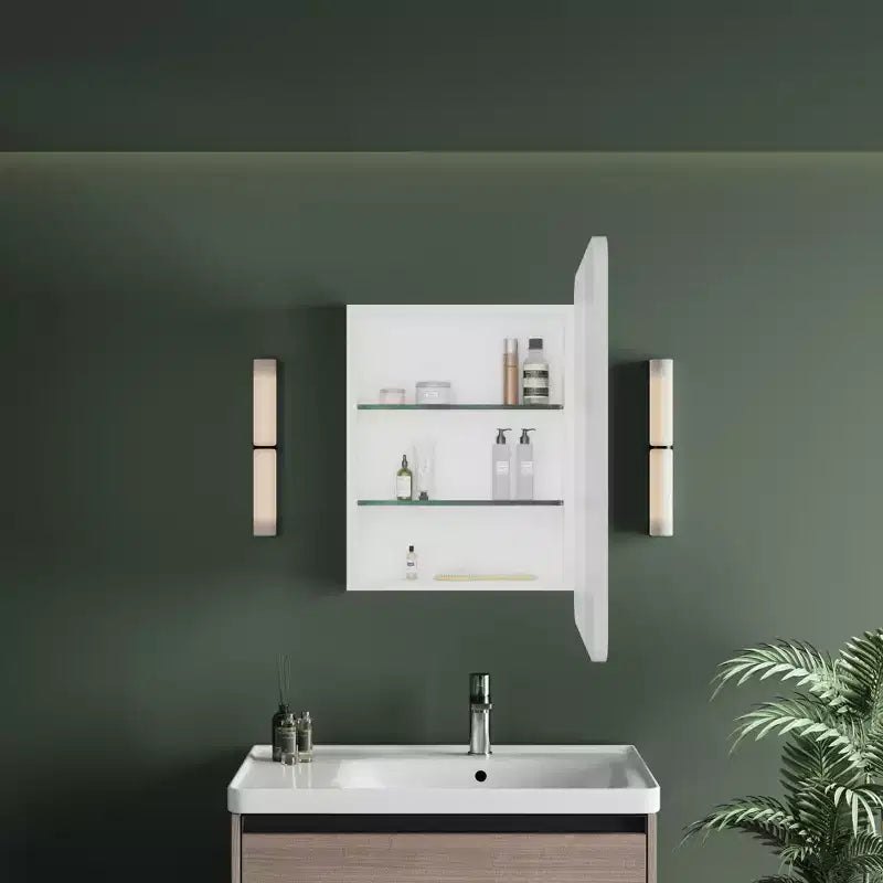Mobiletto a specchio a LED nero/bianco/oro, anta singola, cerniera sinistra o destra, a incasso o a parete
