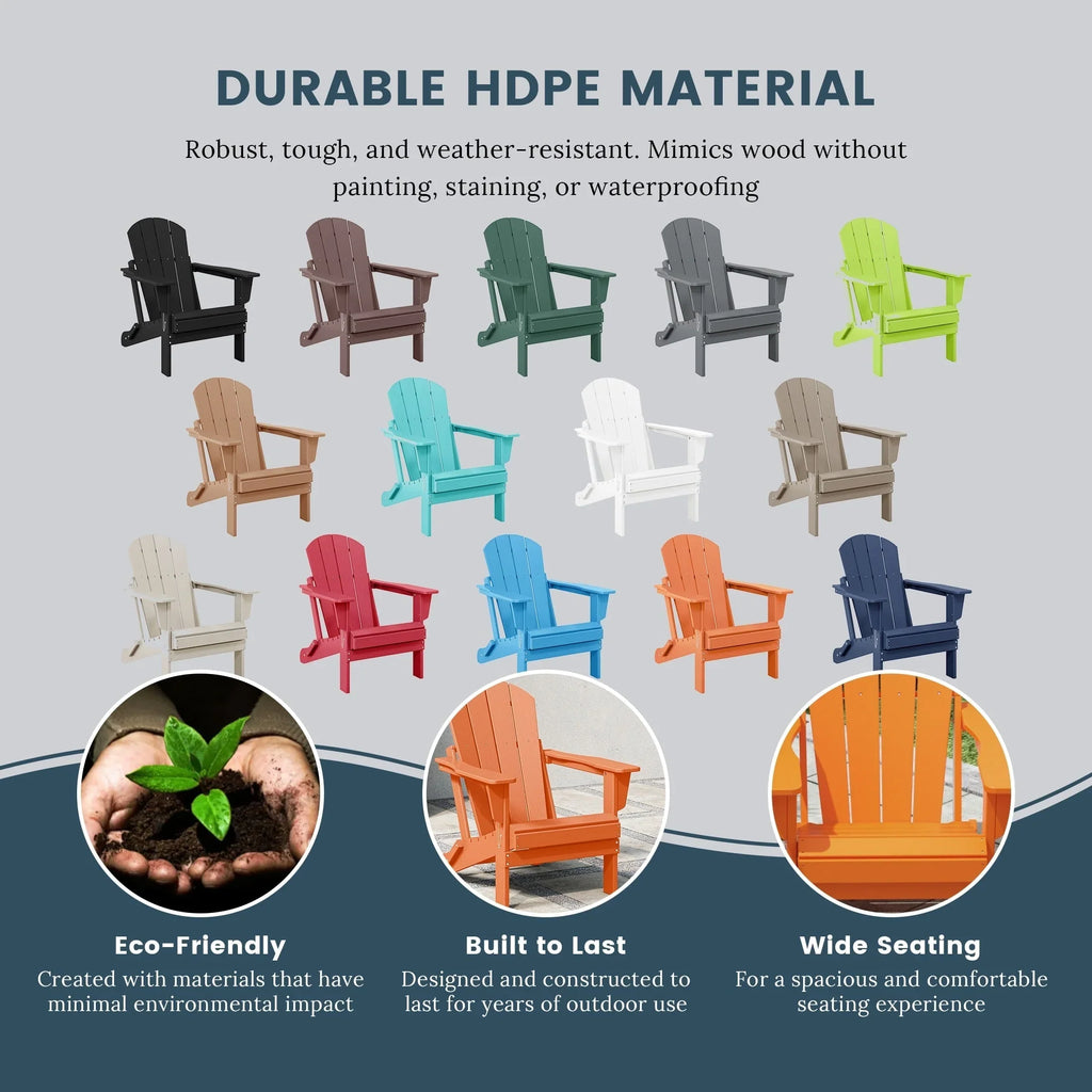 Polytrends Laguna Sedia Adirondack Pieghevole da Esterno per Patio Resistente allo Sbiadimento e alle Intemperie