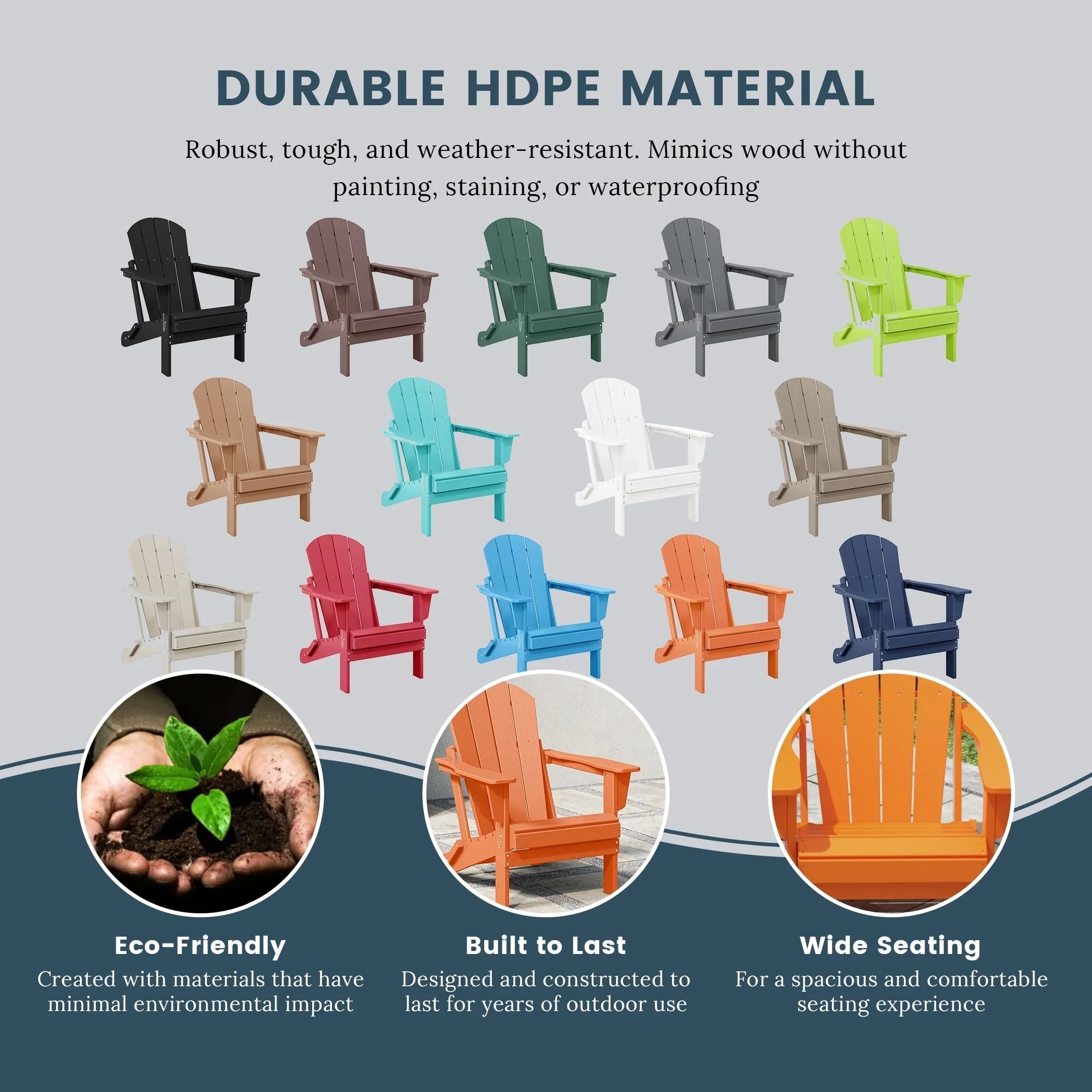 Polytrends Laguna Sedia Adirondack Pieghevole da Esterno per Patio Resistente allo Sbiadimento e alle Intemperie