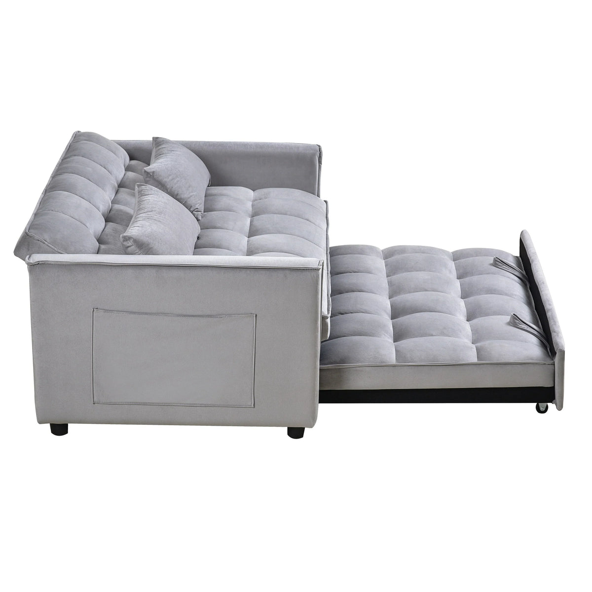 Moderno divano letto estraibile, divano letto 3-in-1 con schienale regolabile, divanetto in velluto, cuscini e tasche laterali