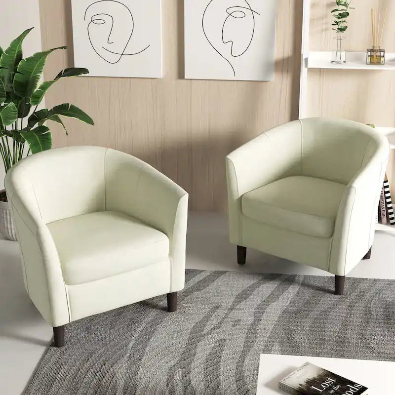 Set di 2 Poltrone Club con Braccioli in Lino a Botte Moderne