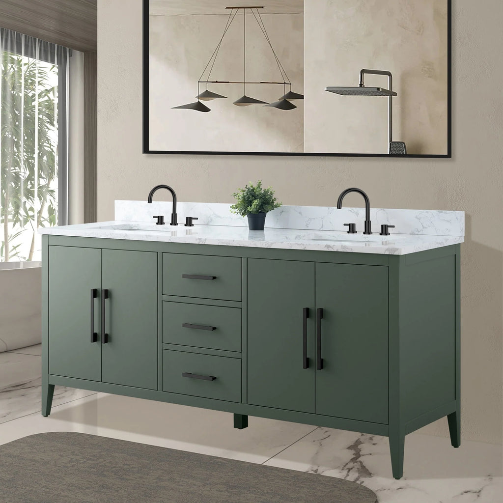 Mobile lavabo doppio Vanity Art 72 per bagno con piano in marmo composito