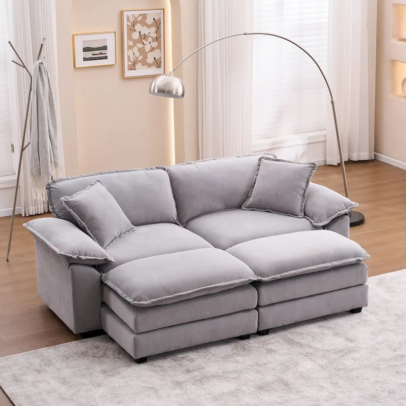 Divano a 2 posti con 2 cuscini, 2 guanciali e 2 pouf, divano confortevole - Divano profondo da soggiorno, divano modulare