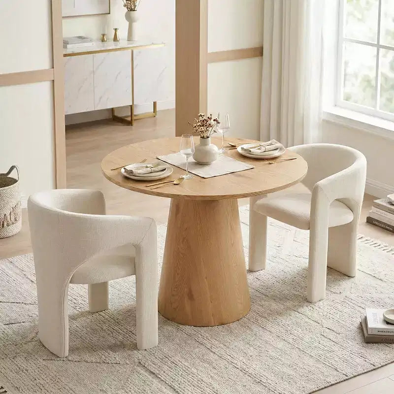 Petit ensemble de salle à manger pour 2 personnes, chaises rembourrées beiges, table à manger ronde sur pied, meubles de cuisine modernes et compacts - Panipeachy