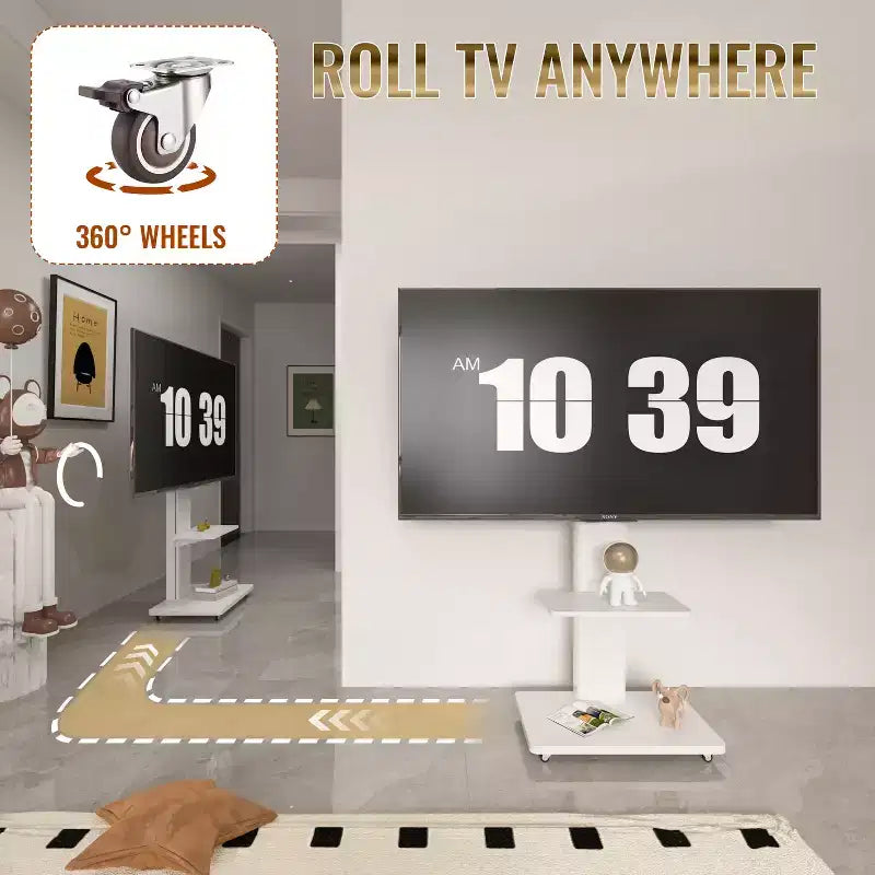 Mobile porta TV per televisori da 32-75 pollici, carrello TV mobile regolabile in altezza con cassetto e ruote per soggiorno, camera da letto, uffici -ModernLuxe