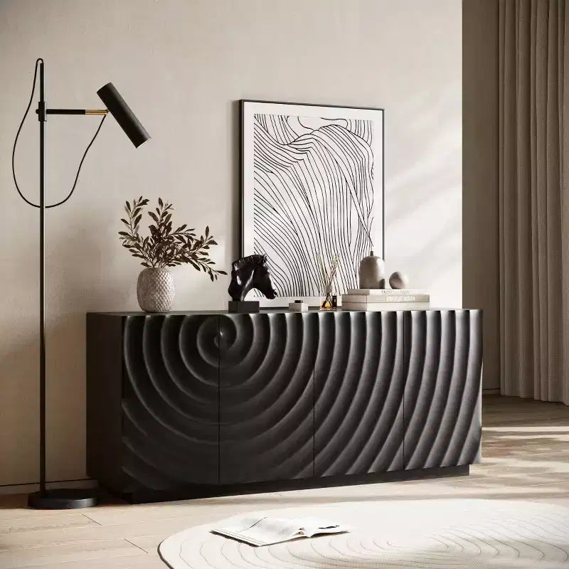 59 Modern Spiral Madia Buffet, Mobile Contenitore a Basso Profilo da Ingresso con Ante a Ondulazione 3D