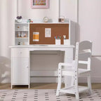 Scrivania per bambini, set scrivania e sedia per ragazzi e ragazze, tavolo da scrittura per bambini in legno con libreria, bacheca, armadietto e cassetto per età 3-8