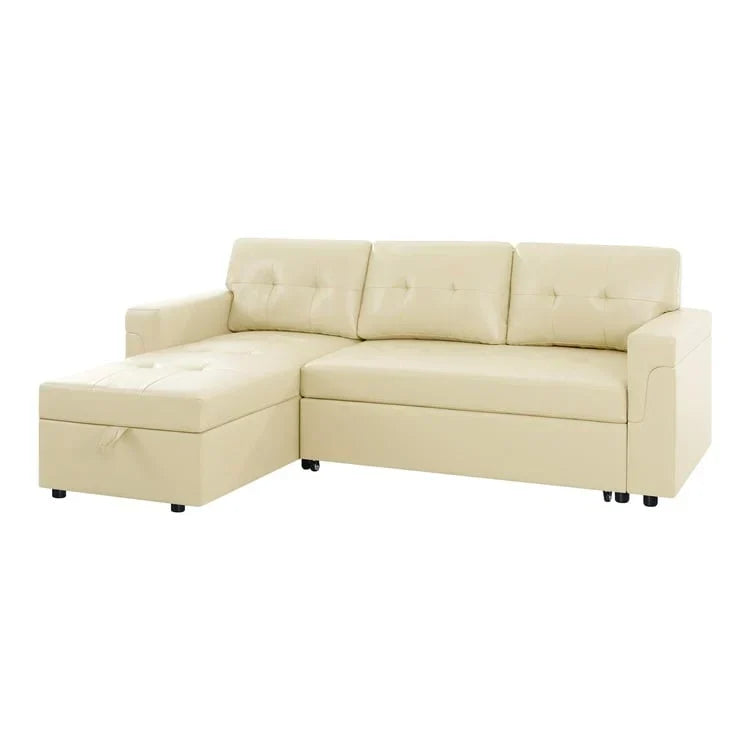 Divano componibile convertibile reversibile con letto estraibile, chaise longue con contenitore nascosto e gambe durevoli