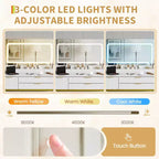 Toeletta con specchio e luci, specchio con LED integrati, ampi cassetti portaoggetti per cosmetici e prodotti da bagno