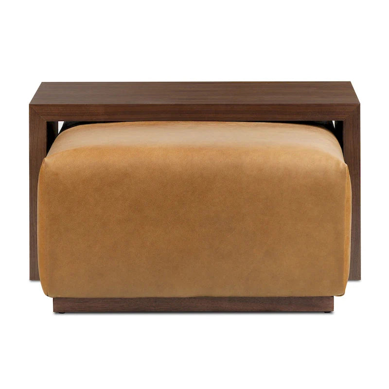 Pouf Jarmo Poly & Bark con Tavolino Regolabile in Noce - Vera Pelle Italiana Pieno Fiore