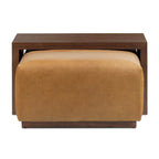 Pouf Jarmo Poly & Bark con Tavolino Regolabile in Noce - Vera Pelle Italiana Pieno Fiore