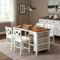 Set da pranzo Homy Casa 5 pezzi, tavolo e sedie altezza bancone con mensole, bianco e noce, stile moderno rustico