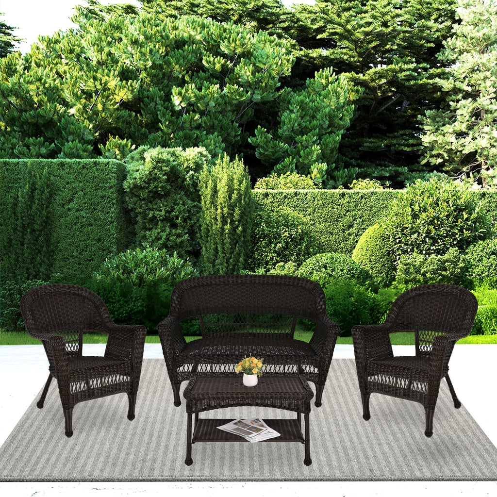 Set da conversazione da 4 pezzi per patio in vimini