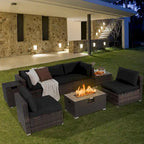 Set di mobili da giardino in rattan da 8 pezzi con braciere, supporto per bombole e copertura