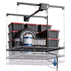 Scaffale pensile regolabile per garage per impieghi gravosi, montaggio a soffitto con blocco di sicurezza, capacità di 113 kg per contenitori, attrezzi, biciclette e garage