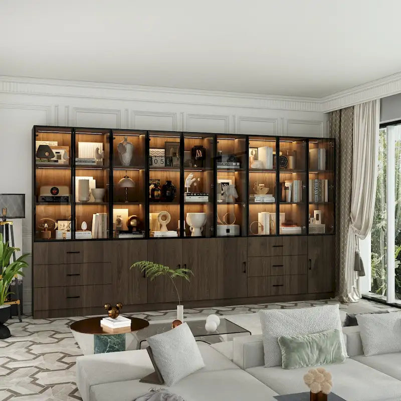 Vetrinetta illuminata personalizzabile in alluminio e vetro per buffet/libreria