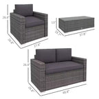 Set Divano in Rattan da 4 Pezzi, Set Divani da Esterno in Vimini con Divanetto Sedie Tavolino con Piano in Vetro per Giardino