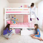 Letto a castello in legno massello singolo su singolo per bambini con cassetti portaoggetti sotto il letto