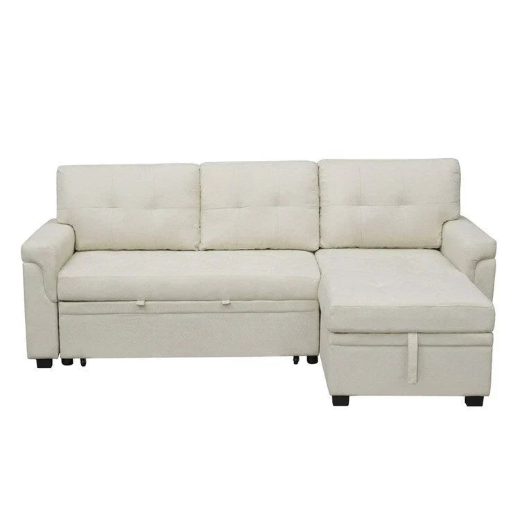 Divano componibile convertibile reversibile con letto estraibile, chaise longue con contenitore nascosto e gambe durevoli