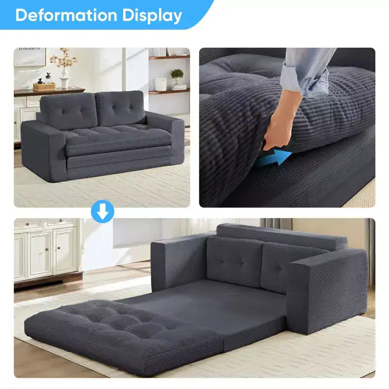 Mjkone Divano letto futon convertibile 2 in 1 da 180 cm, in tessuto a coste, pieghevole, con bottoni trapuntati, divanetto salvaspazio